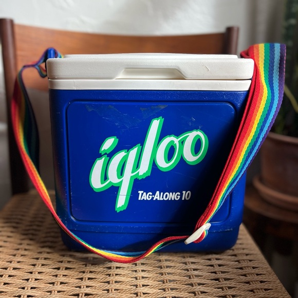 Vintage Igloo Tag-Along 10 Cooler Retro Blue Igloo Cooler Rainbow Strap Picnic